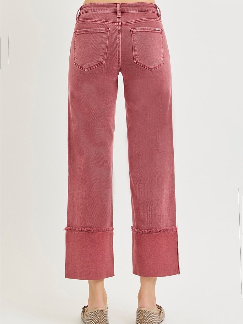 245. RISEN Brick Red Tummy Control Mid Rise Crop Wide Leg Cuffed Pants Jeans NEW - Picture 3 of 3